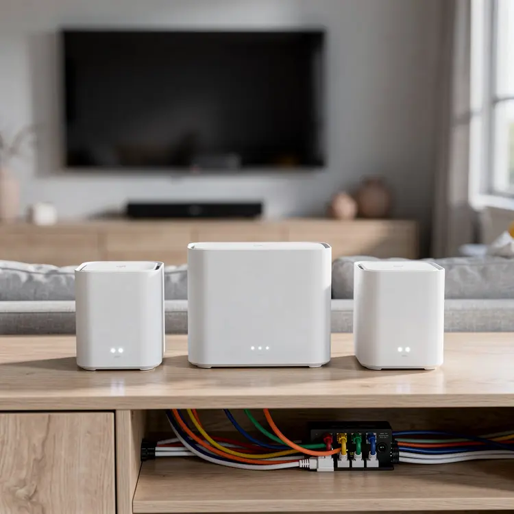 Mesh Wi-Fi Router System Setup in Living Room