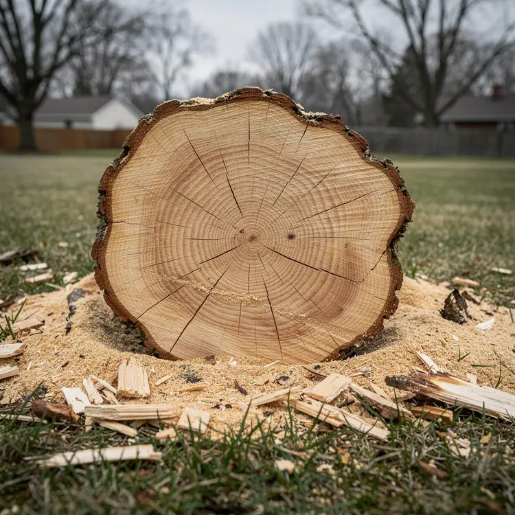 Freshly Cut Tree Stump in Residential Yard