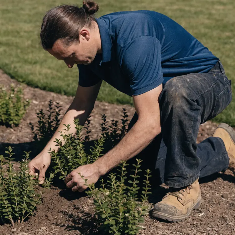 Man Tending to Garden Plants