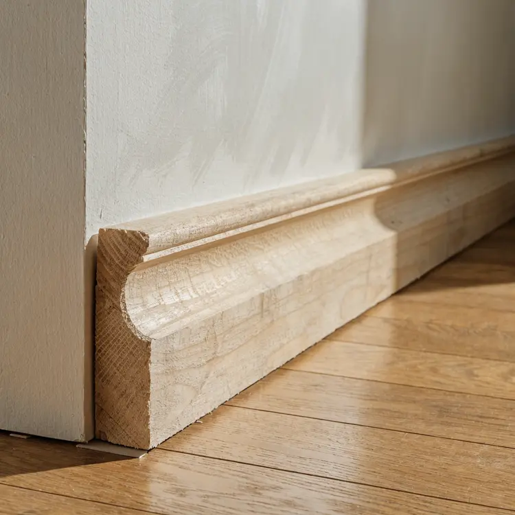 Natural Wood Baseboard Molding Installation