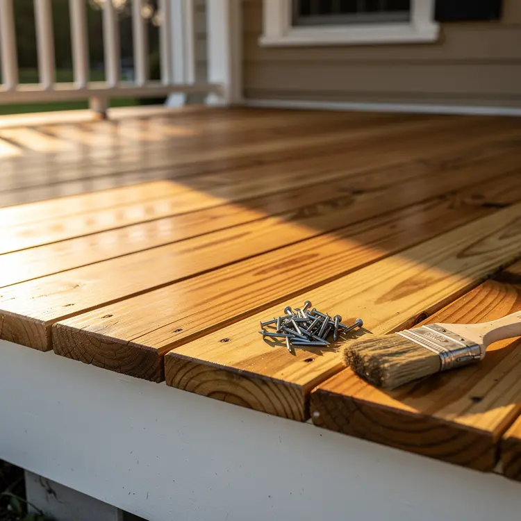 Freshly Repaired Wooden Porch Deck