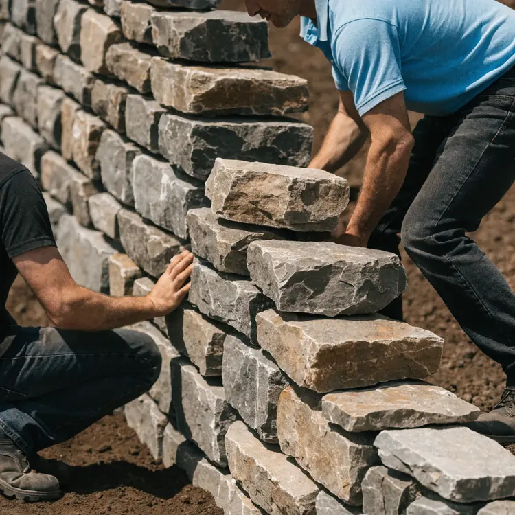Natural Stone Retaining Wall Construction