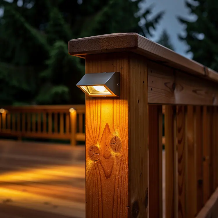 Cedar Deck Lighting Fixture at Dusk