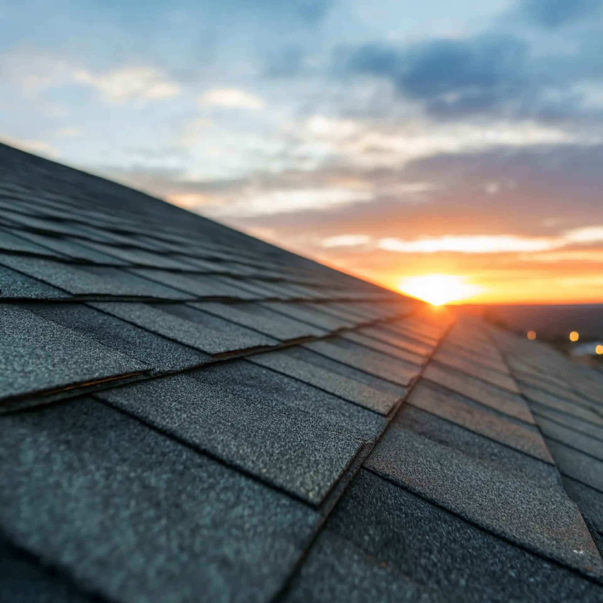 Asphalt Shingle Roof at Sunset