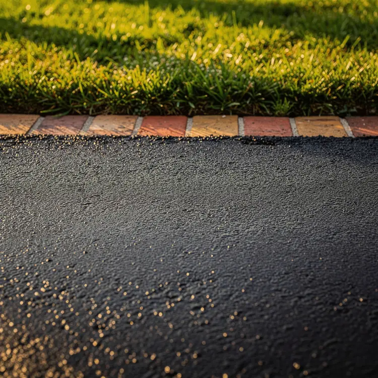 Freshly Sealed Asphalt Driveway with Brick Border
