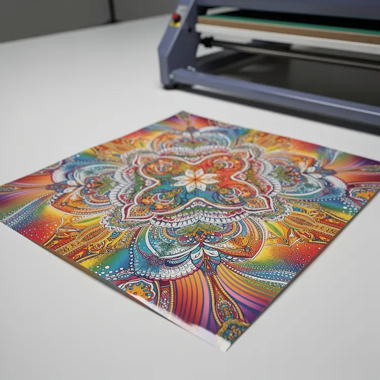 DTF Transfer Film Sheet with Mandala Print and Heat Press