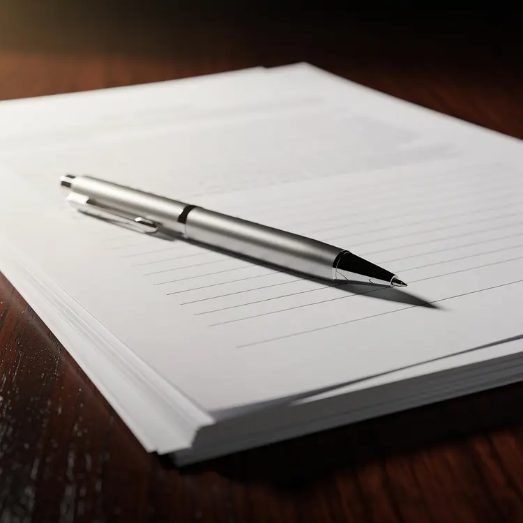 Pen and Blank Documents on Dark Wooden Desk