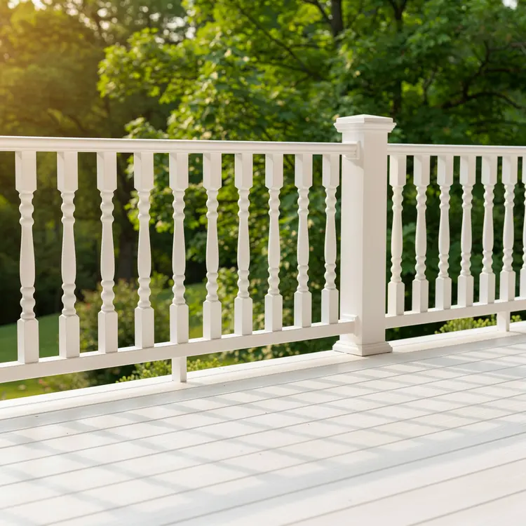 White Wood Porch with Turned Baluster Railing