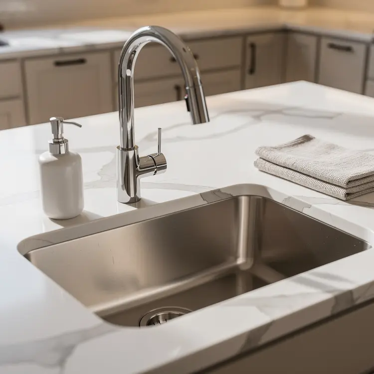 Modern Kitchen Quartz Countertop with Undermount Sink
