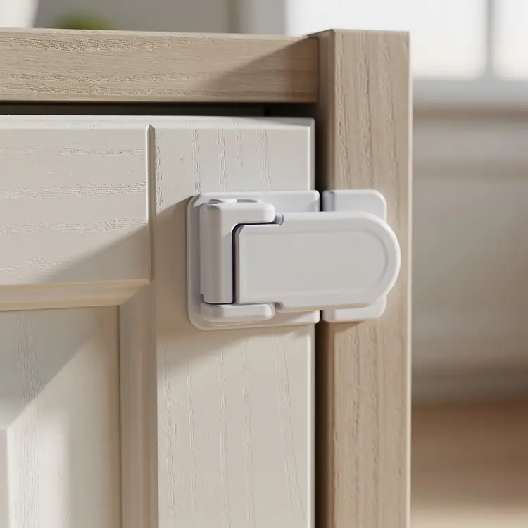 Child Safety Latch on Cabinet Door