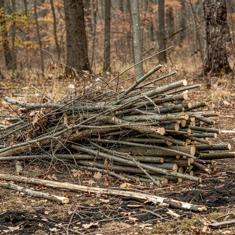 Brush and Sapling Pile After Woodland Clearing