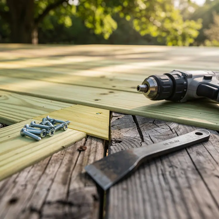 Wooden Deck Repair with Tools