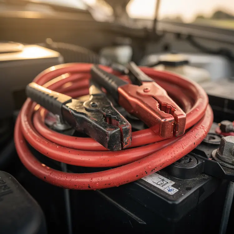 Jumper Cables on Car Battery