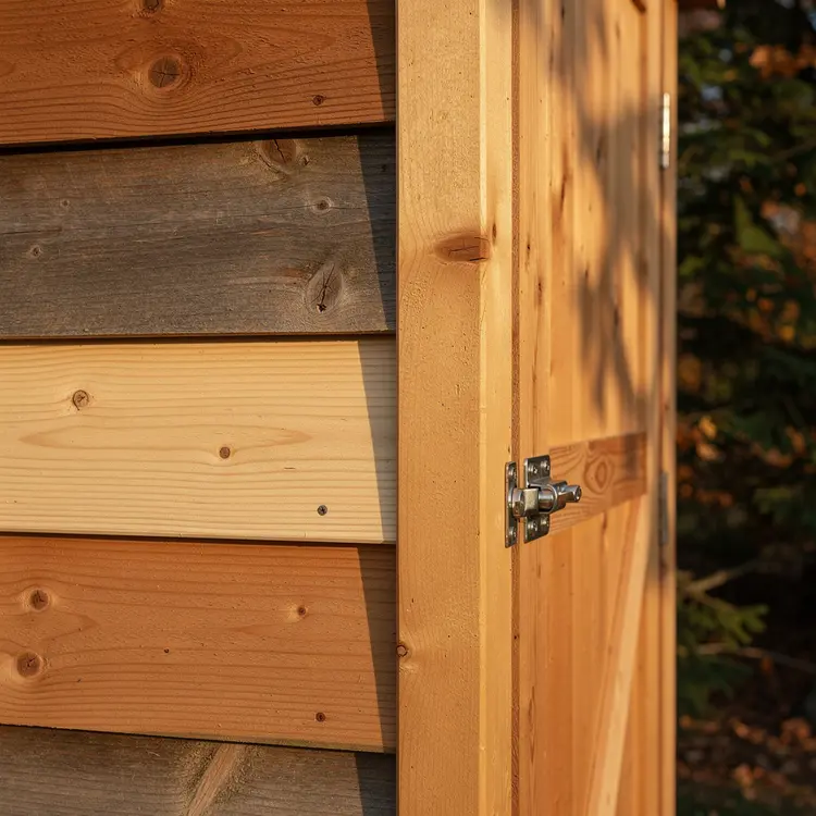 Wooden Shed Repair with Cedar Lap Siding and Hasp Latch