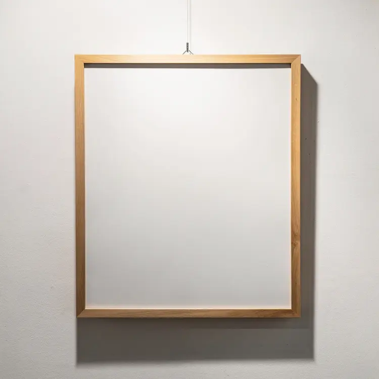Empty Wooden Picture Frame on White Wall