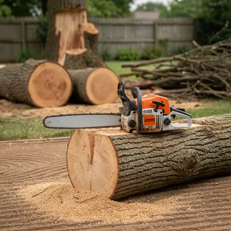 Chainsaw on Log During Tree Removal