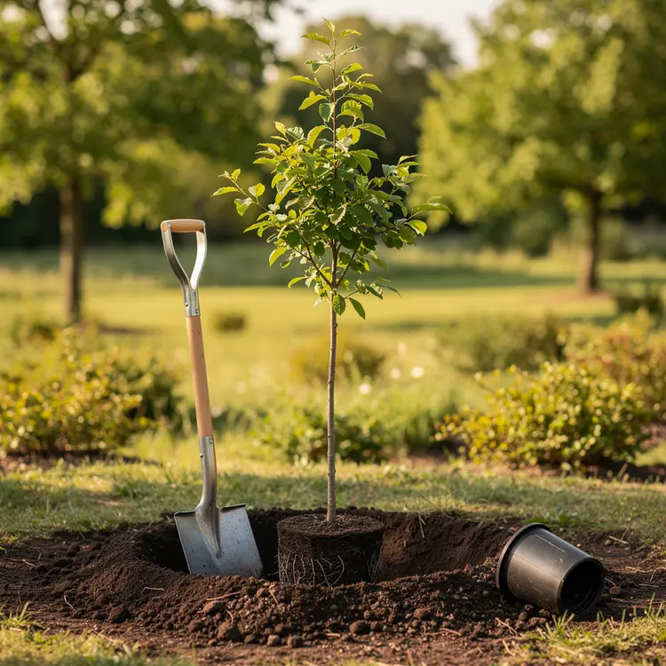Young Tree Being Planted in a Garden