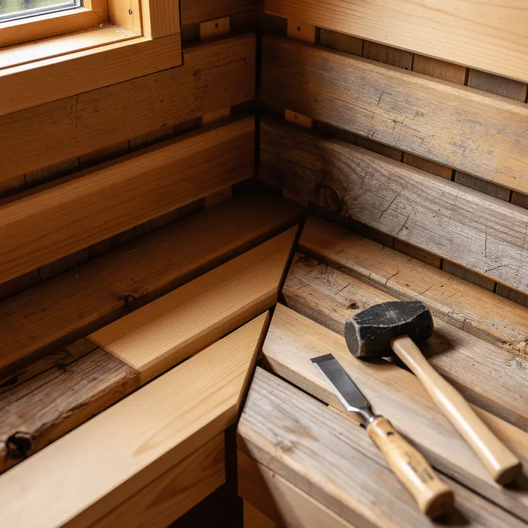 Sauna Bench Repair with Cedar Planks