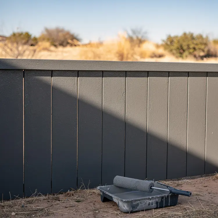 Freshly Painted Wood Privacy Fence in Desert Backyard