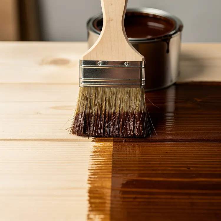 Wood Staining with Brush and Stain Can