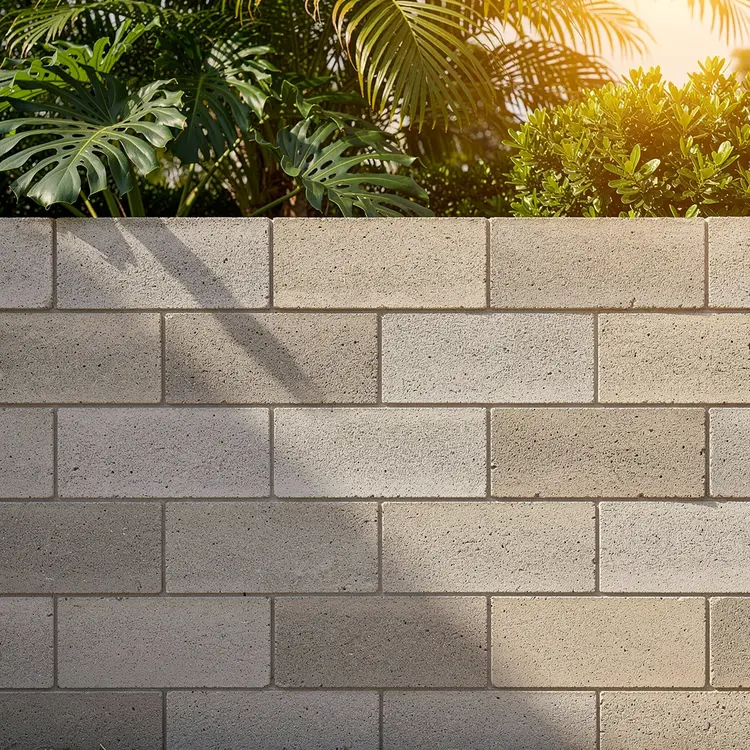Concrete Block Retaining Wall with Tropical Foliage