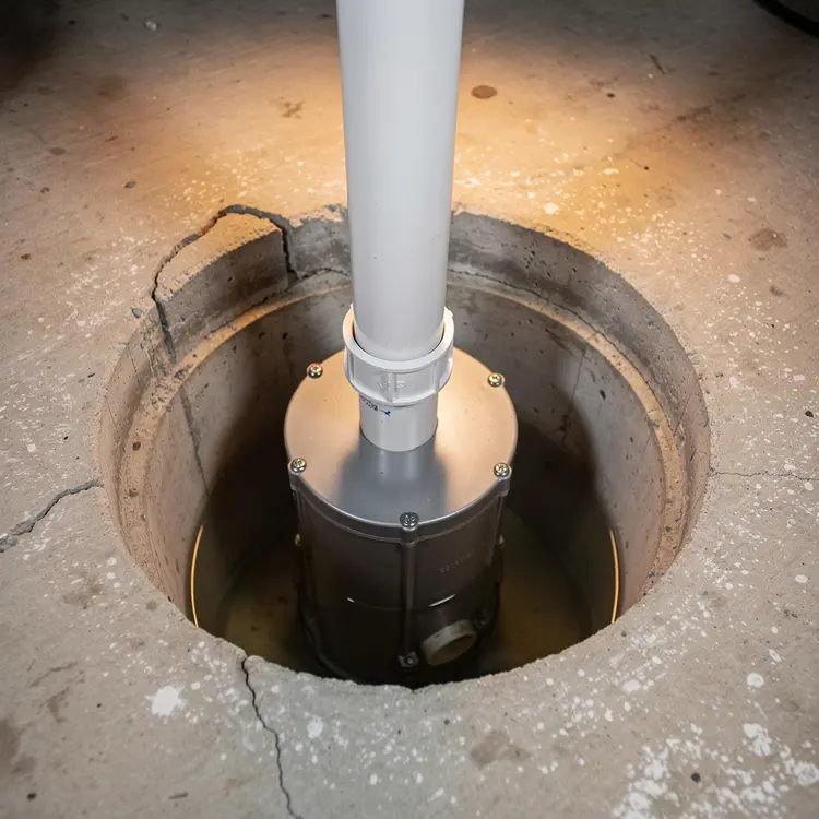 Sump Pump Installed in Basement Concrete Pit