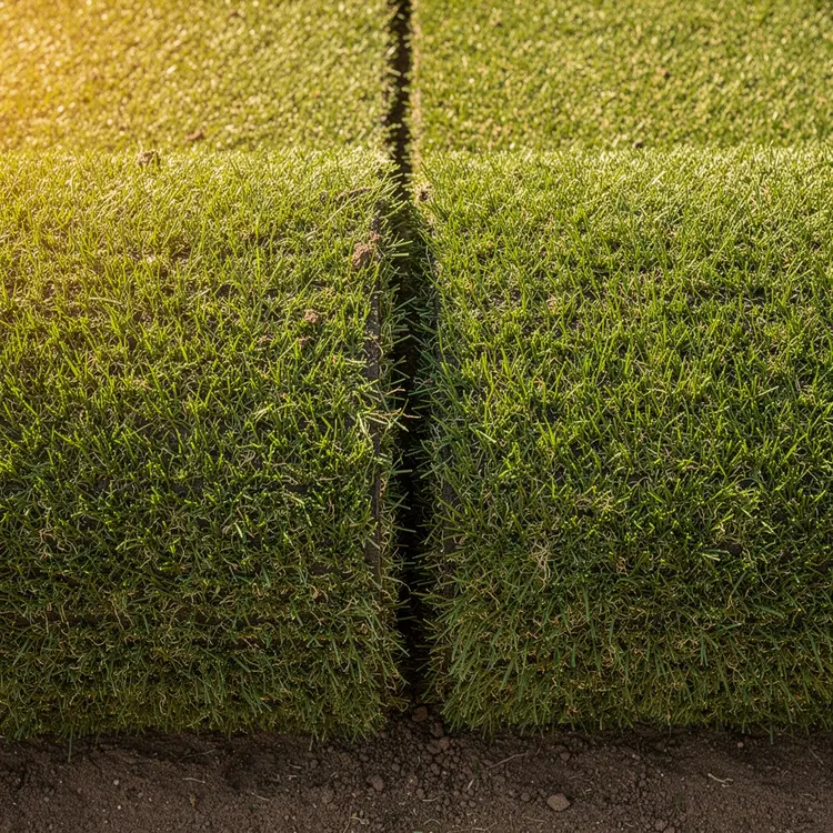 Fresh Sod Rolls Being Laid on Prepared Soil