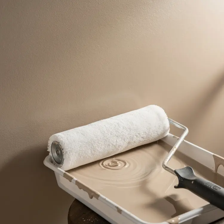 Interior Wall Painting with Roller and Tray