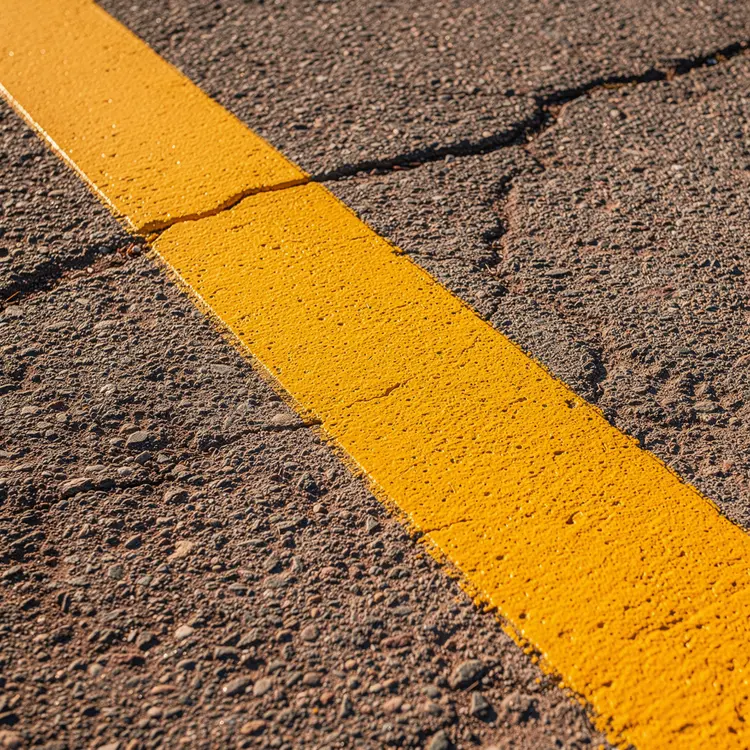 Yellow Parking Lot Stripe on Cracked Asphalt