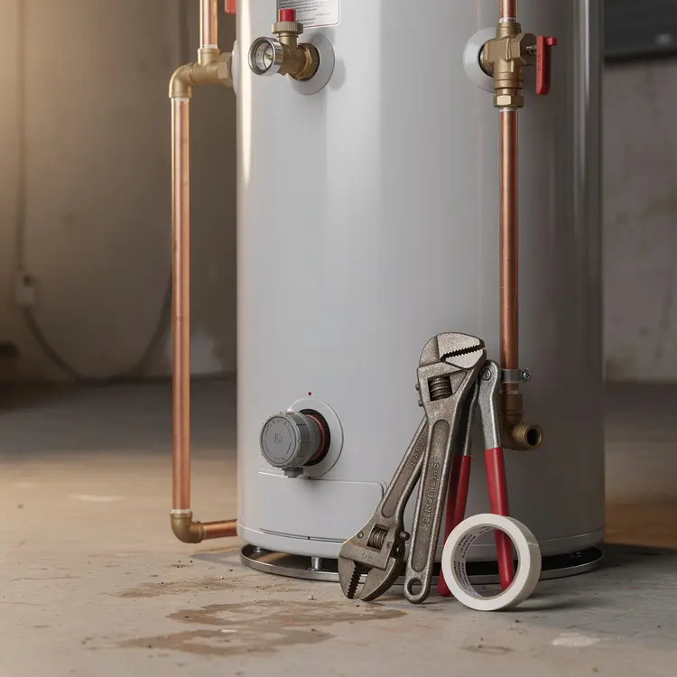 Residential Water Heater with Plumbing Tools