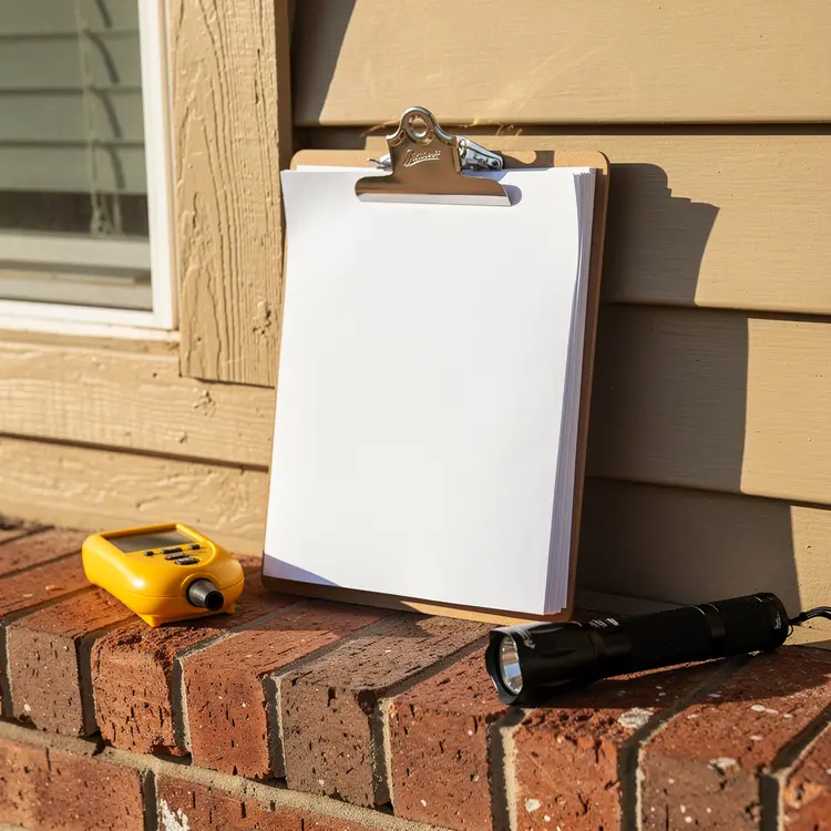 Home Inspection Tools on Brick Exterior Ledge