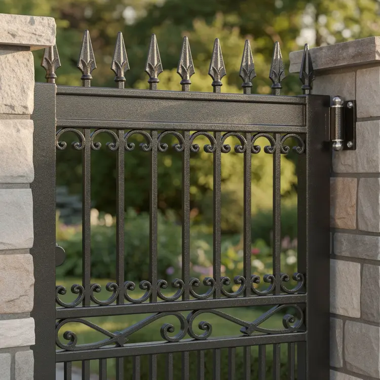 Ornamental Wrought Iron Gate with Stone Pillars