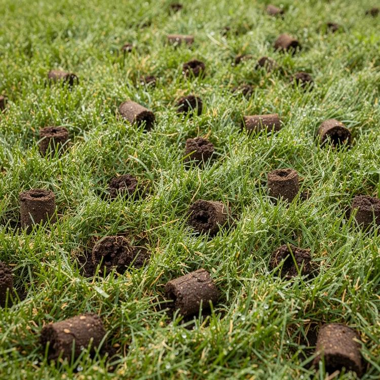Freshly Aerated Lawn with Soil Plugs