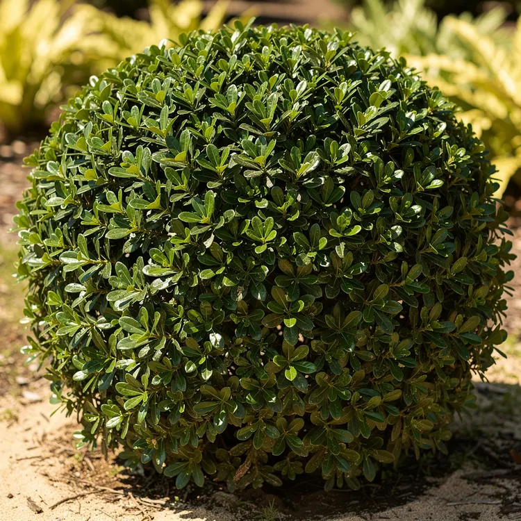 Neatly Trimmed Ornamental Shrub in Subtropical Garden