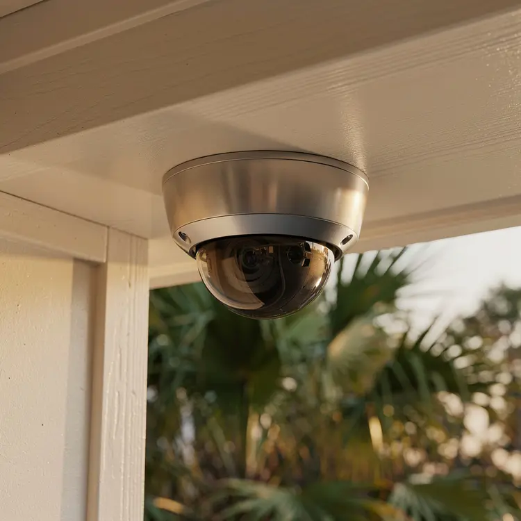 Dome Security Camera on Residential Soffit