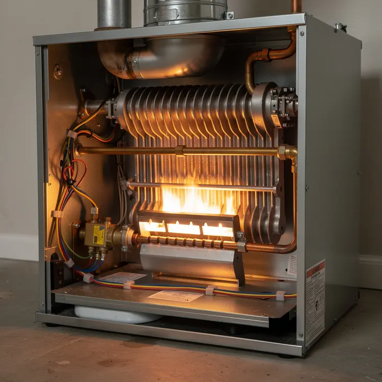 Residential Gas Furnace Interior – Burner Assembly