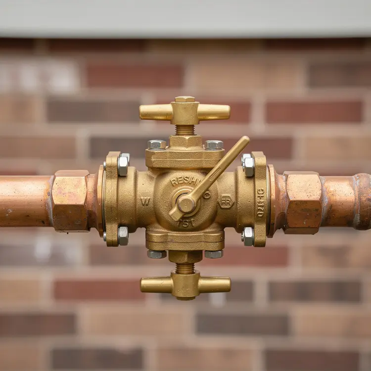 Brass Backflow Preventer on Copper Pipes