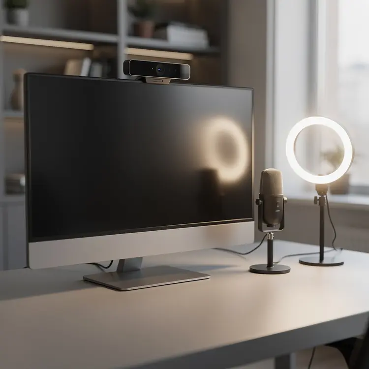 Professional Video Conference Desk Setup