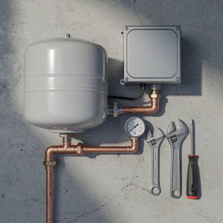 Well Pump Pressure Tank and Control Box with Tools