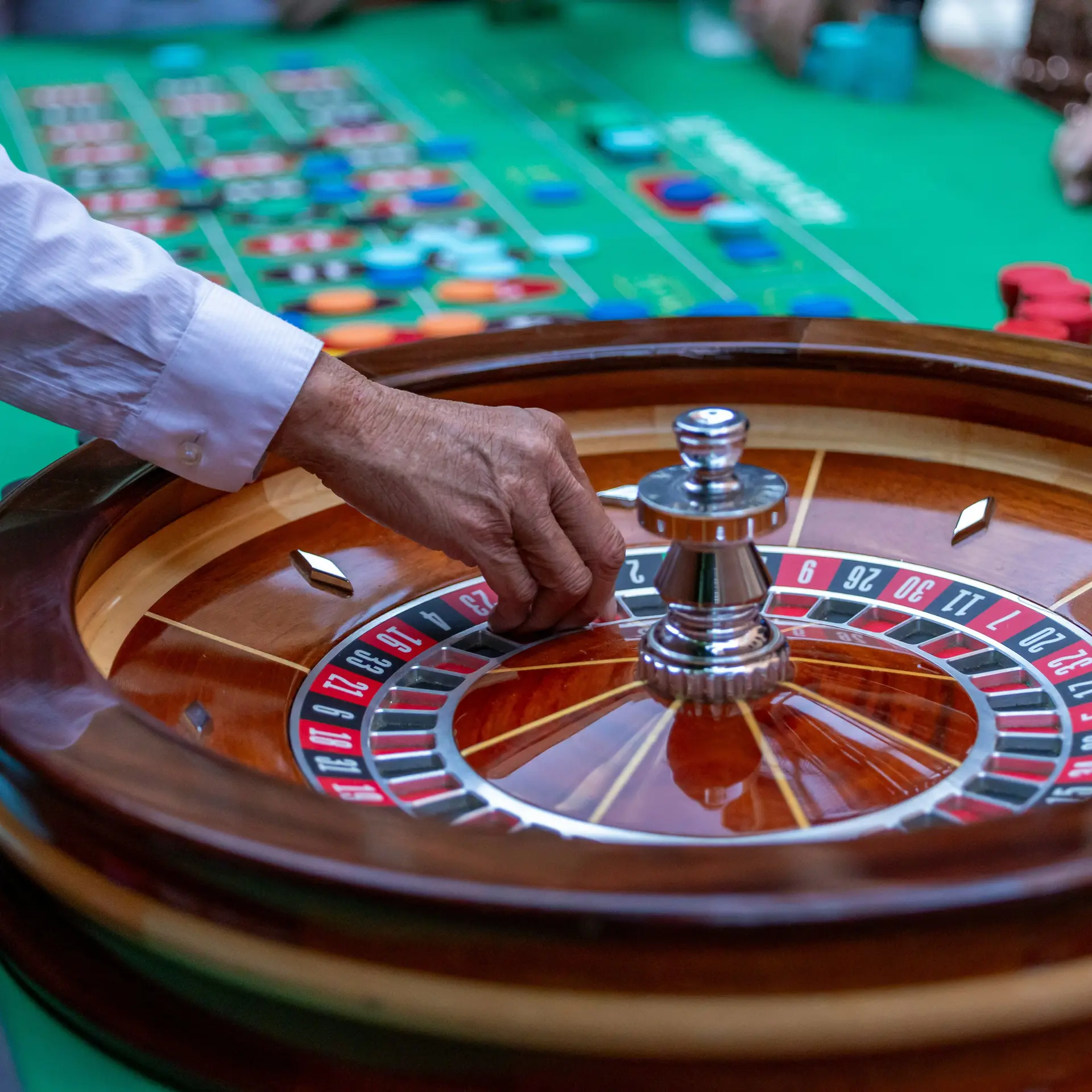 Casino Roulette Wheel at Gaming Table