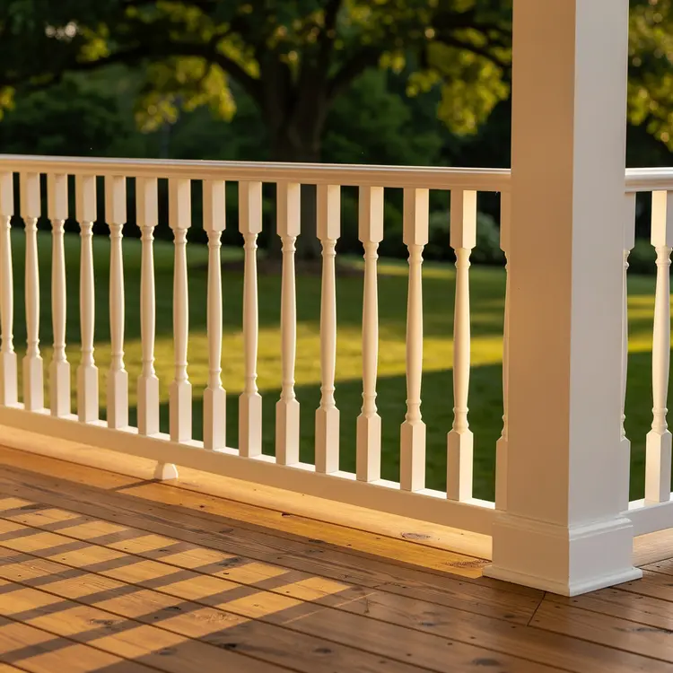 Custom Front Porch with White Railings and Wood Deck