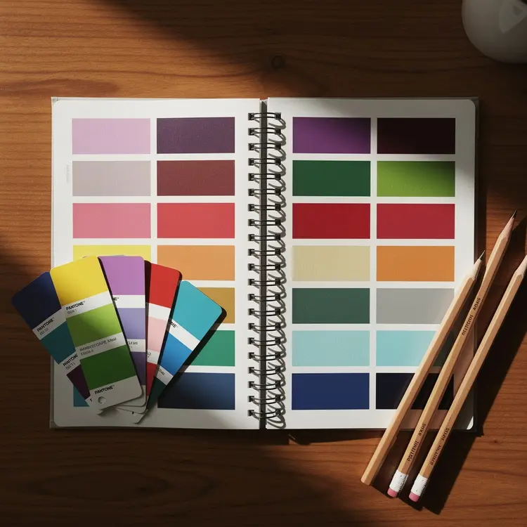 Color Swatch Style Guide and Pantone Chips Flat Lay