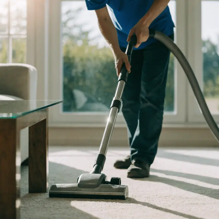 Professional Carpet Vacuuming in Residential Living Room