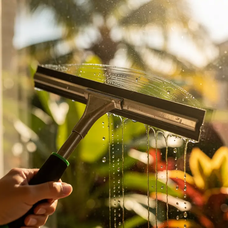 Professional Window Washing with Squeegee