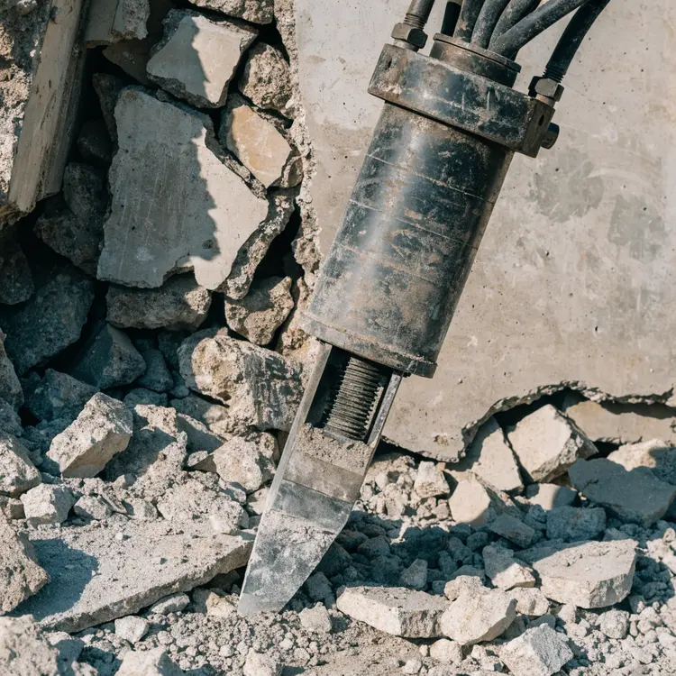 Hydraulic Breaker Demolishing Concrete