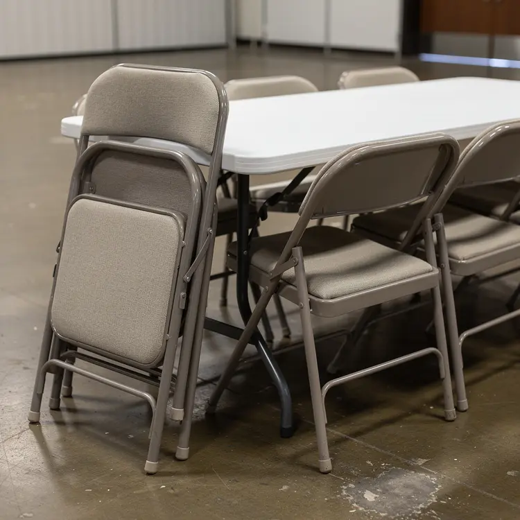 Folding Chairs and Banquet Table in Event Venue