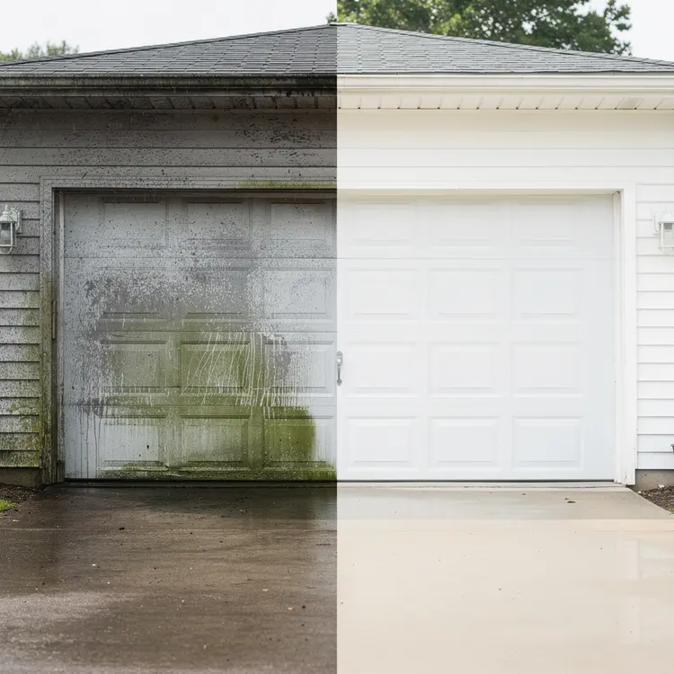 Before and After Garage Pressure Washing