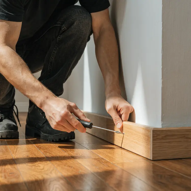 Baseboard Installation on Hardwood Floor