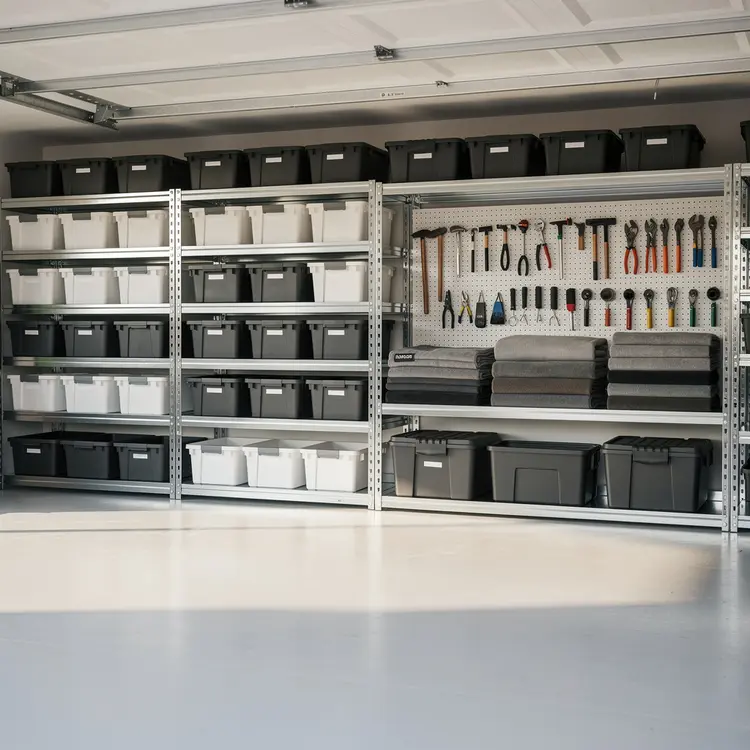 Organized Garage with Shelving and Tool Storage