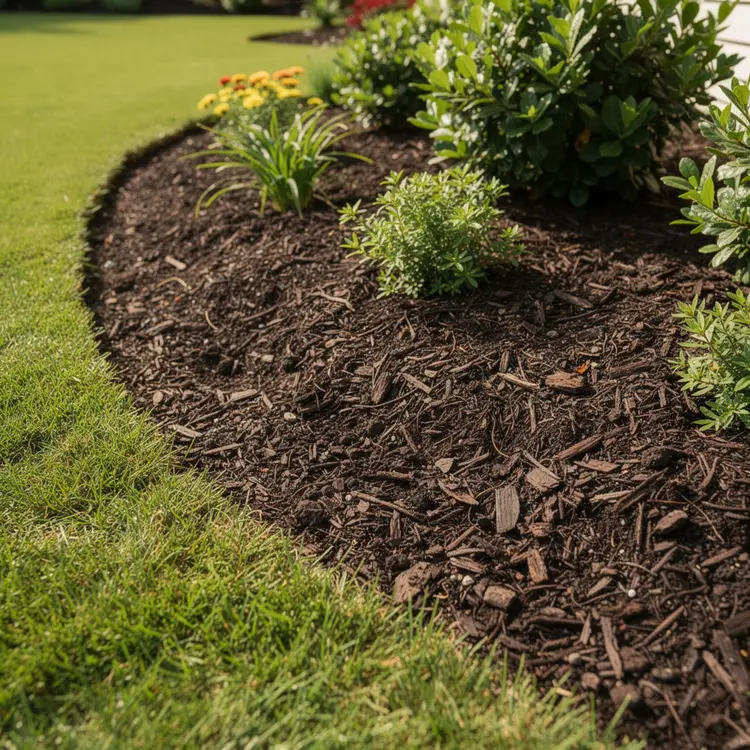 Freshly Mulched Residential Garden Bed